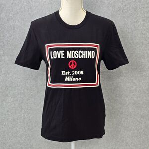 Love Moschino Womens XS Black T-Shirt Est. 2008 Milano Logo Peace Graphic Tee